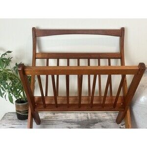 Vintage Mid Century Danish Modern Teak Folding Magazine Holder Rack